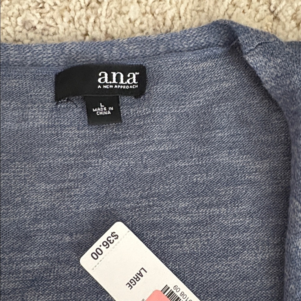 NWT ANA a new day Heather Blue Open Cardigan Tie Wrap large slate - Picture 2 of 6